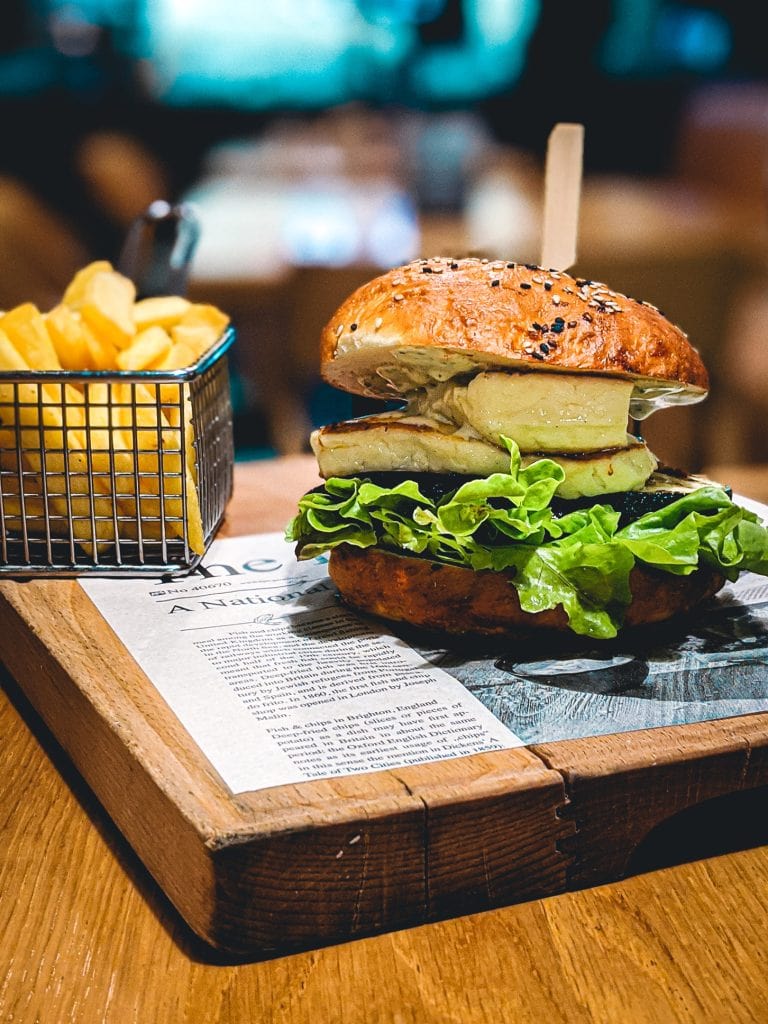 Haloumi burger with french fries